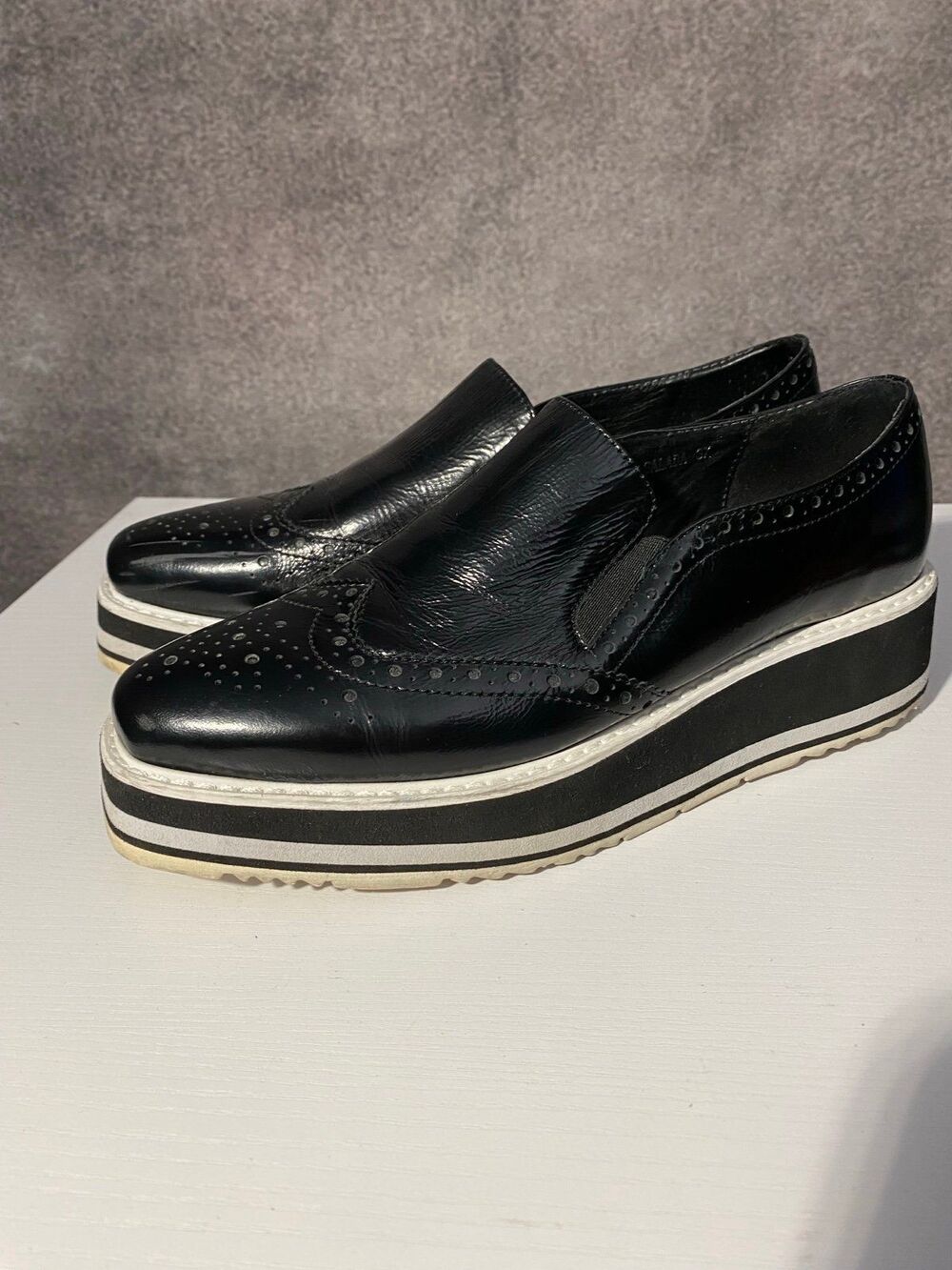 Silent D Salada Black Leather Platform Brogue Loafers Slip On Womens 37 US 6.5 - Picture 3 of 8